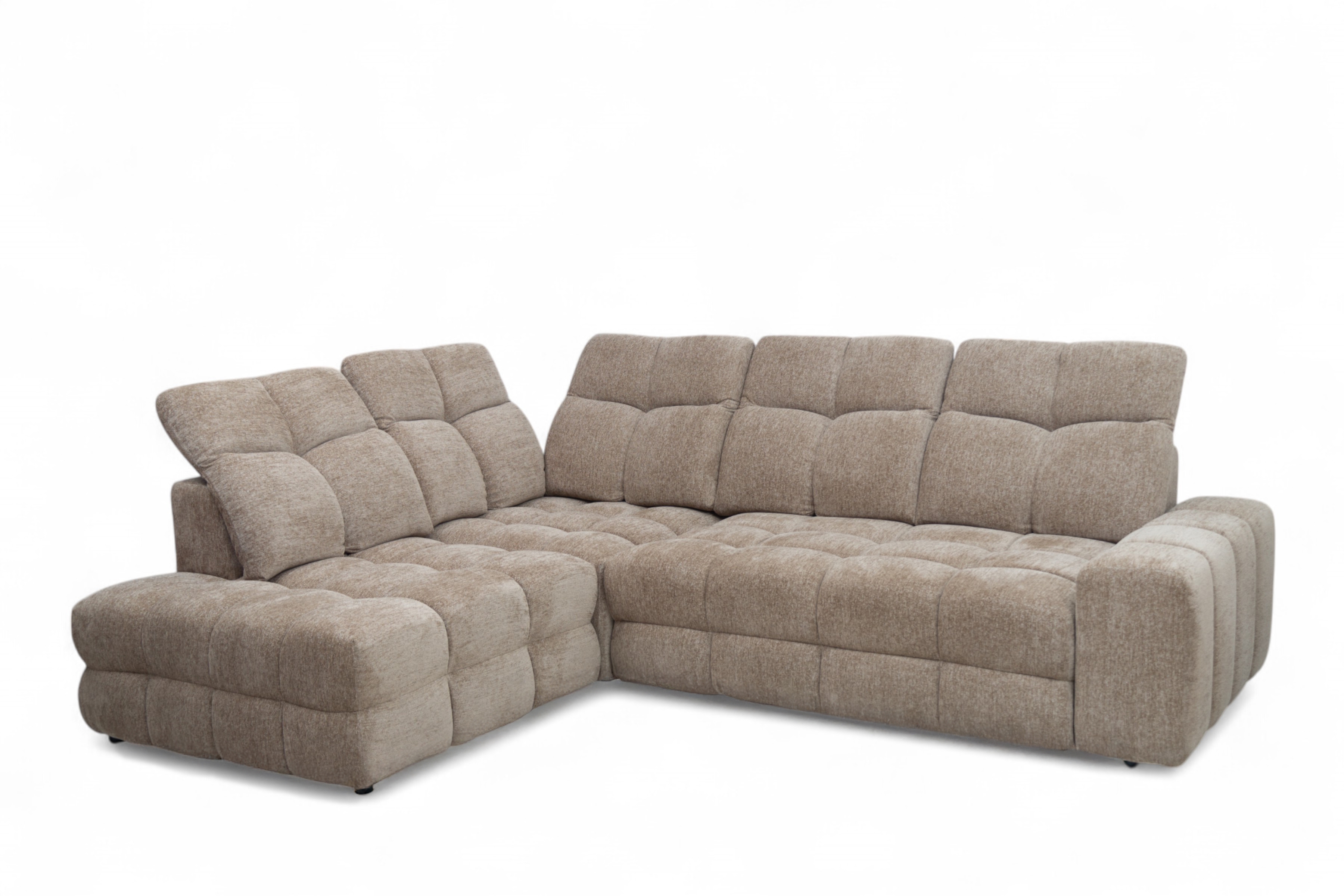 Rohová sedací souprava Magnelio Prestige L s elektrickým výsuvem levá – béžová boucle Raven 34  Rohová sedací souprava Magnelio Prestige L z elektricky wysuwanym sedadlem levá - béžová boucle Raven 34 