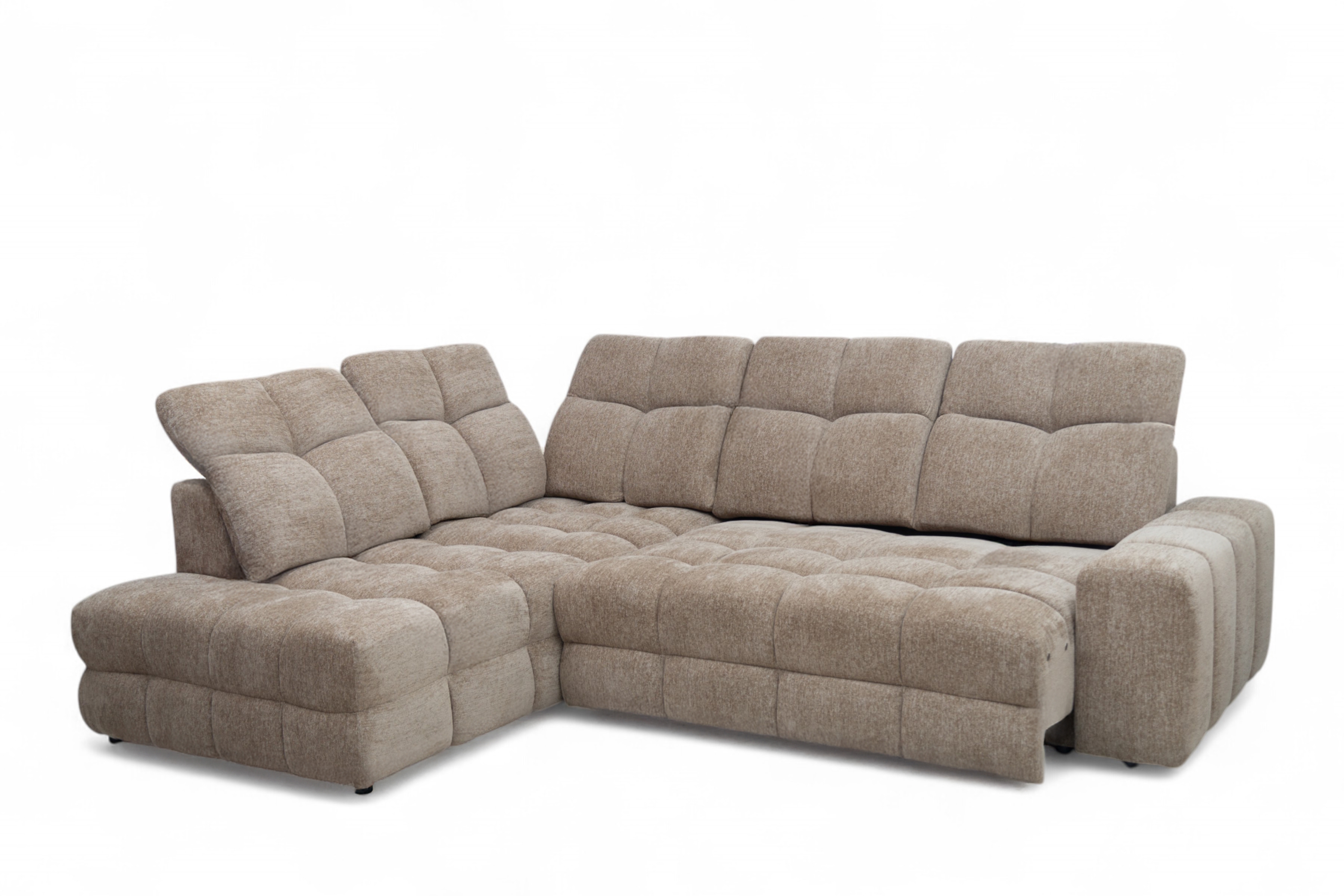 Rohová sedací souprava Magnelio Prestige L s elektrickým výsuvem levá – béžová boucle Raven 34  Rohová sedací souprava Magnelio Prestige L z elektricky wysuwanym sedadlem levá - béžová boucle Raven 34 