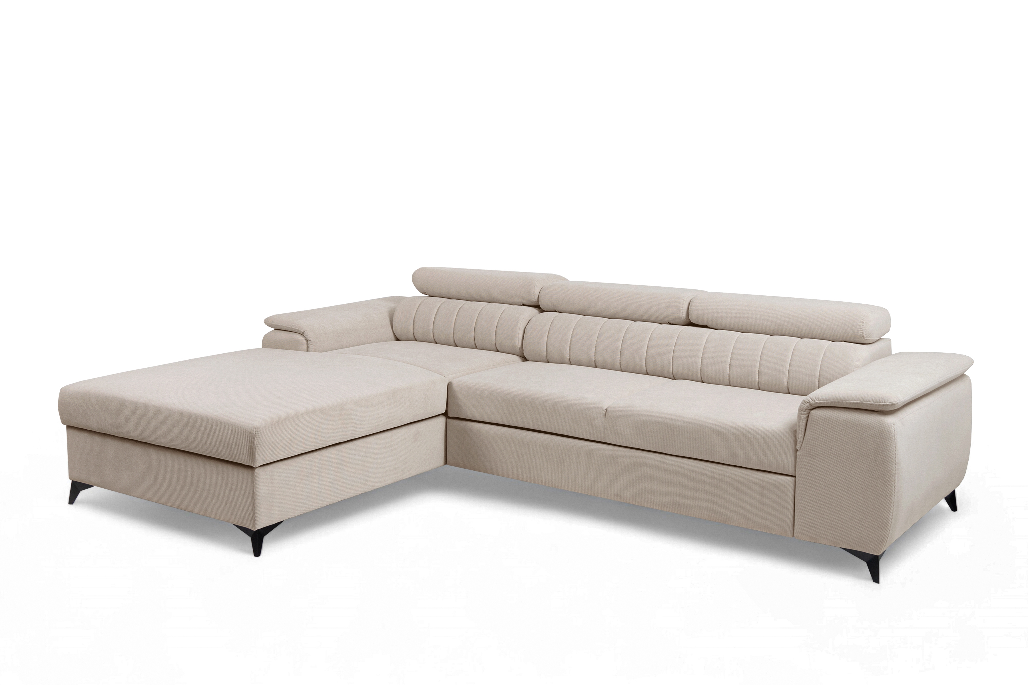 Rozkladacia rohová sedacia súprava Monrose Mini ľavá - béžový plyš Pretty 03  Rohová sedacia súprava Monrose L II s funkciou spánku Ľavá strana - béžový plusz Pretty 03 