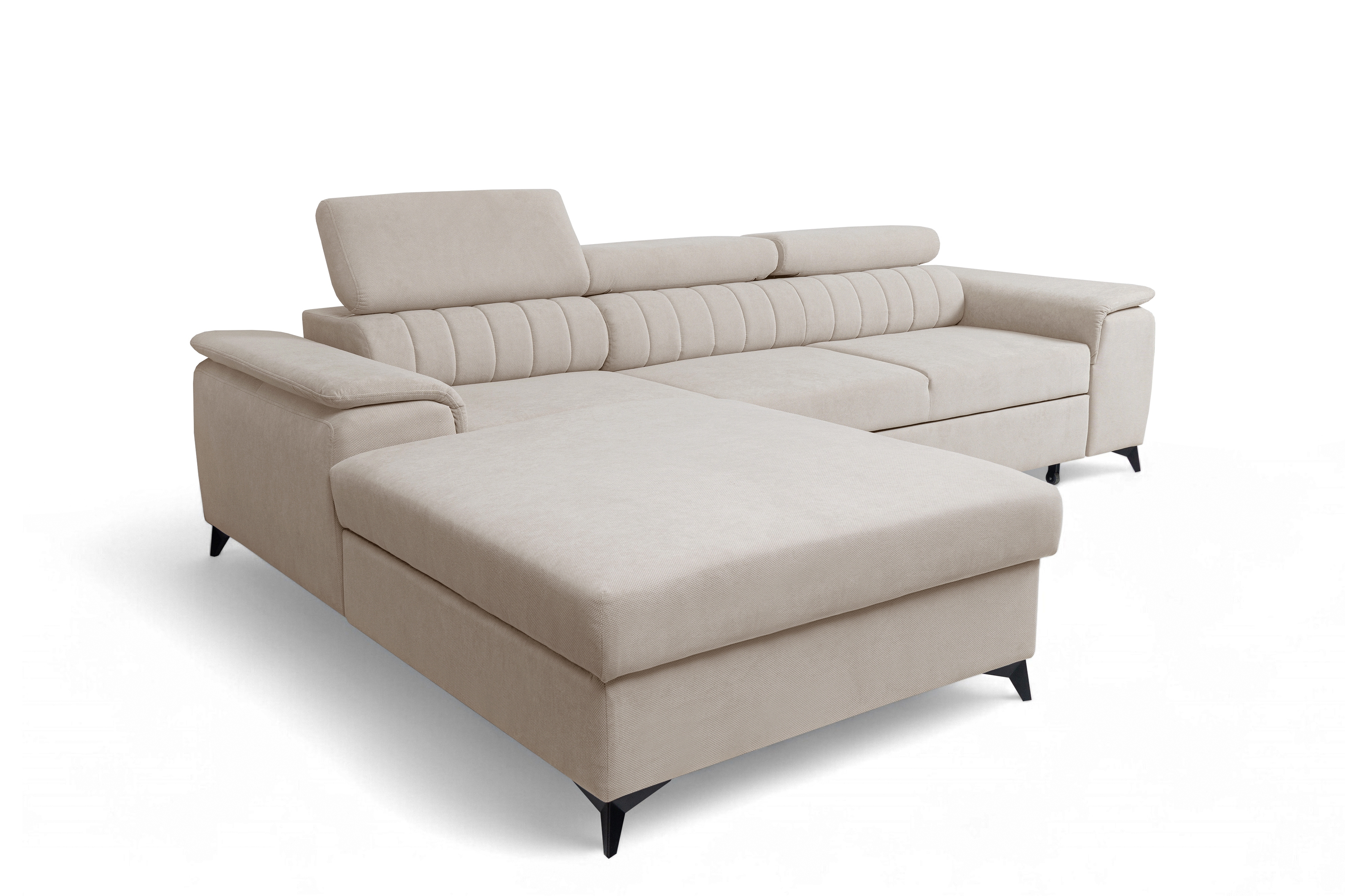 Rozkladacia rohová sedacia súprava Monrose Mini ľavá - béžový plyš Pretty 03  Rohová sedacia súprava Monrose L II s funkciou spánku Ľavá strana - béžový plusz Pretty 03 