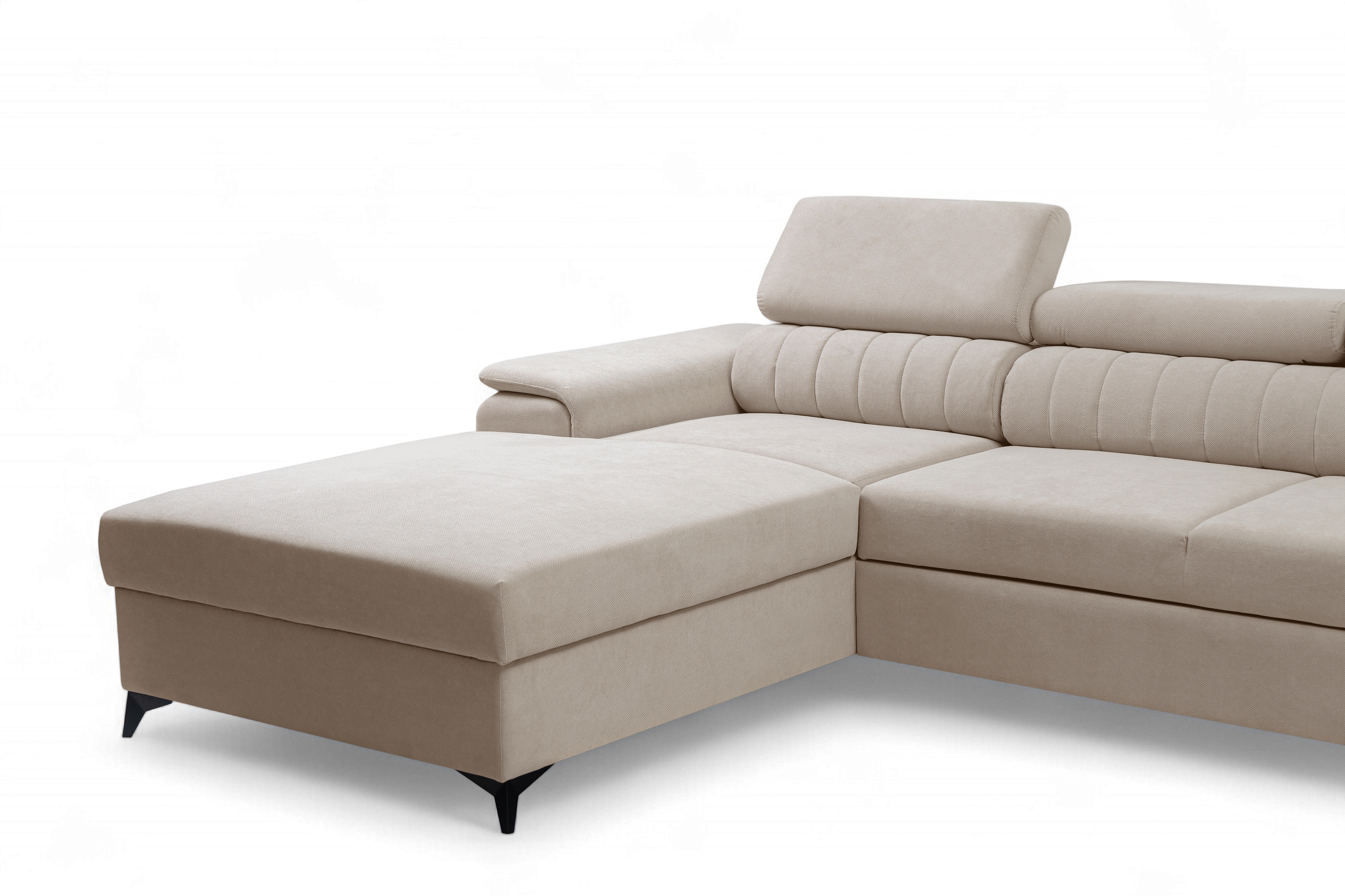 Rozkladacia rohová sedacia súprava Monrose Mini ľavá - béžový plyš Pretty 03  Rohová sedacia súprava Monrose L II s funkciou spánku Ľavá strana - béžový plusz Pretty 03 