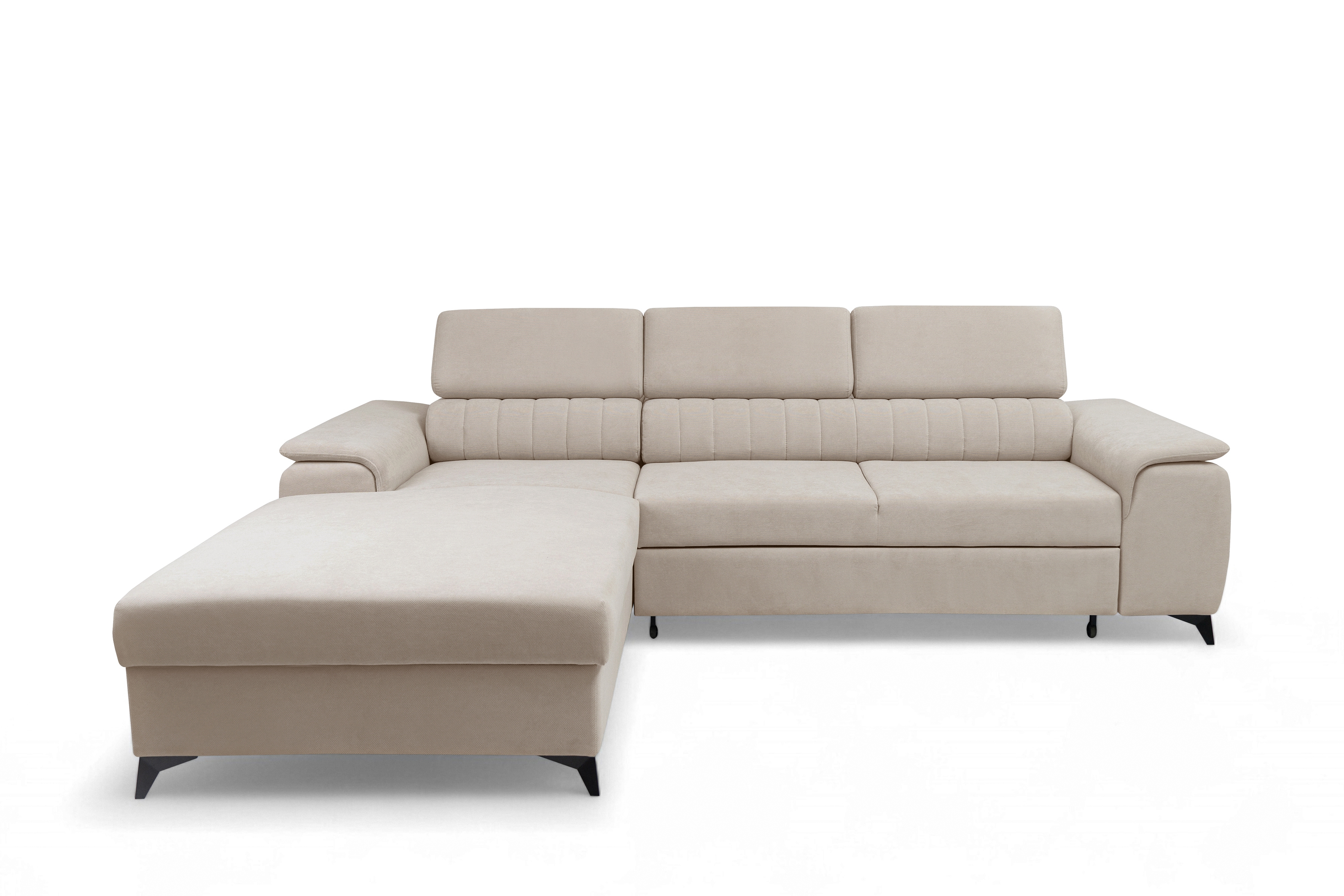 Rozkladacia rohová sedacia súprava Monrose Mini ľavá - béžový plyš Pretty 03  Rohová sedacia súprava Monrose L II s funkciou spánku Ľavá strana - béžový plusz Pretty 03 