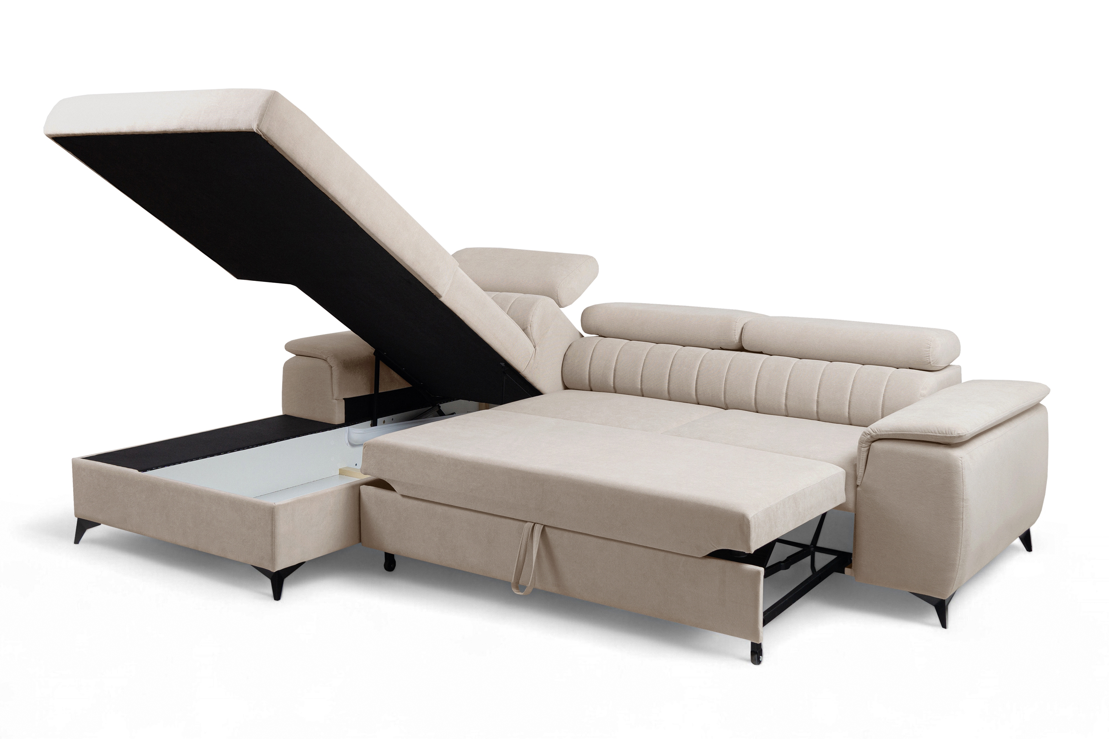 Rozkladacia rohová sedacia súprava Monrose Mini ľavá - béžový plyš Pretty 03  Rohová sedacia súprava Monrose L II s funkciou spánku Ľavá strana - béžový plusz Pretty 03 