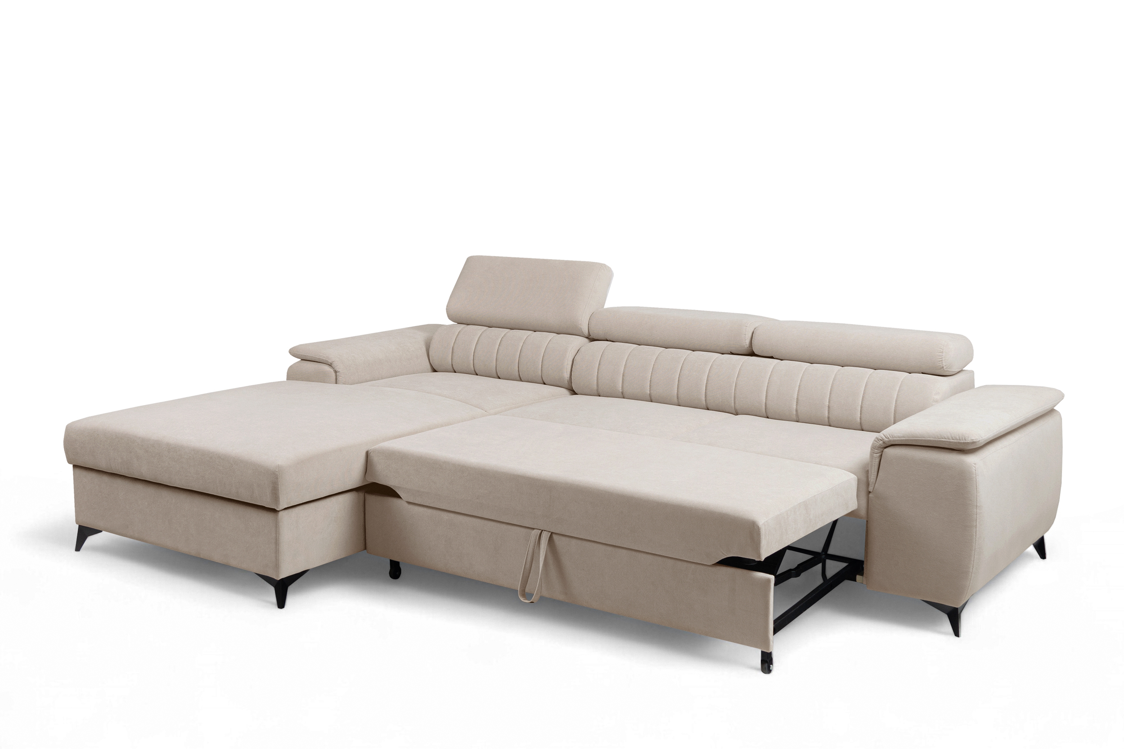 Rozkladacia rohová sedacia súprava Monrose Mini ľavá - béžový plyš Pretty 03  Rohová sedacia súprava Monrose L II s funkciou spánku Ľavá strana - béžový plusz Pretty 03 