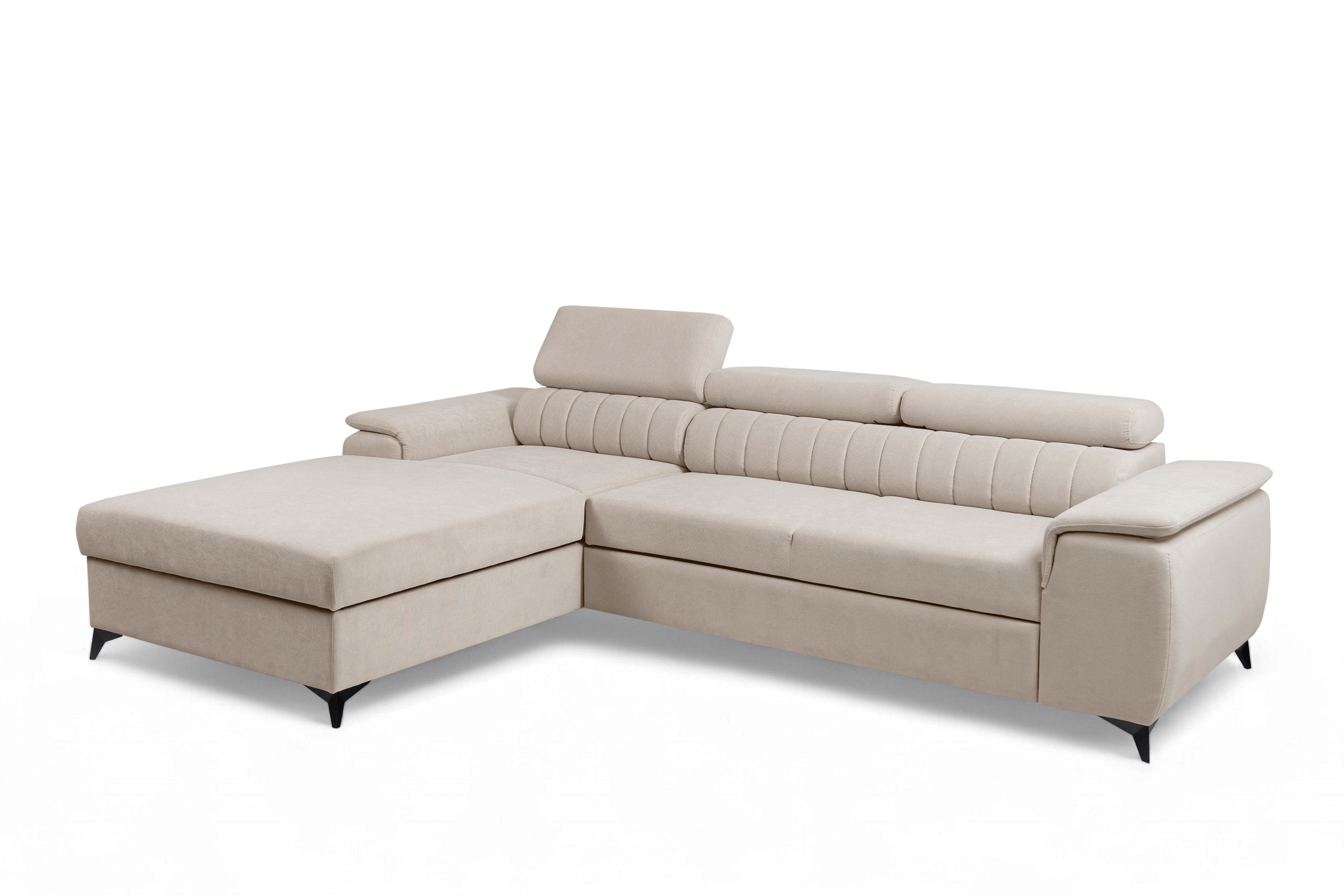 Rozkladacia rohová sedacia súprava Monrose Mini ľavá - béžový plyš Pretty 03  Rohová sedacia súprava Monrose L II s funkciou spánku Ľavá strana - béžový plusz Pretty 03 