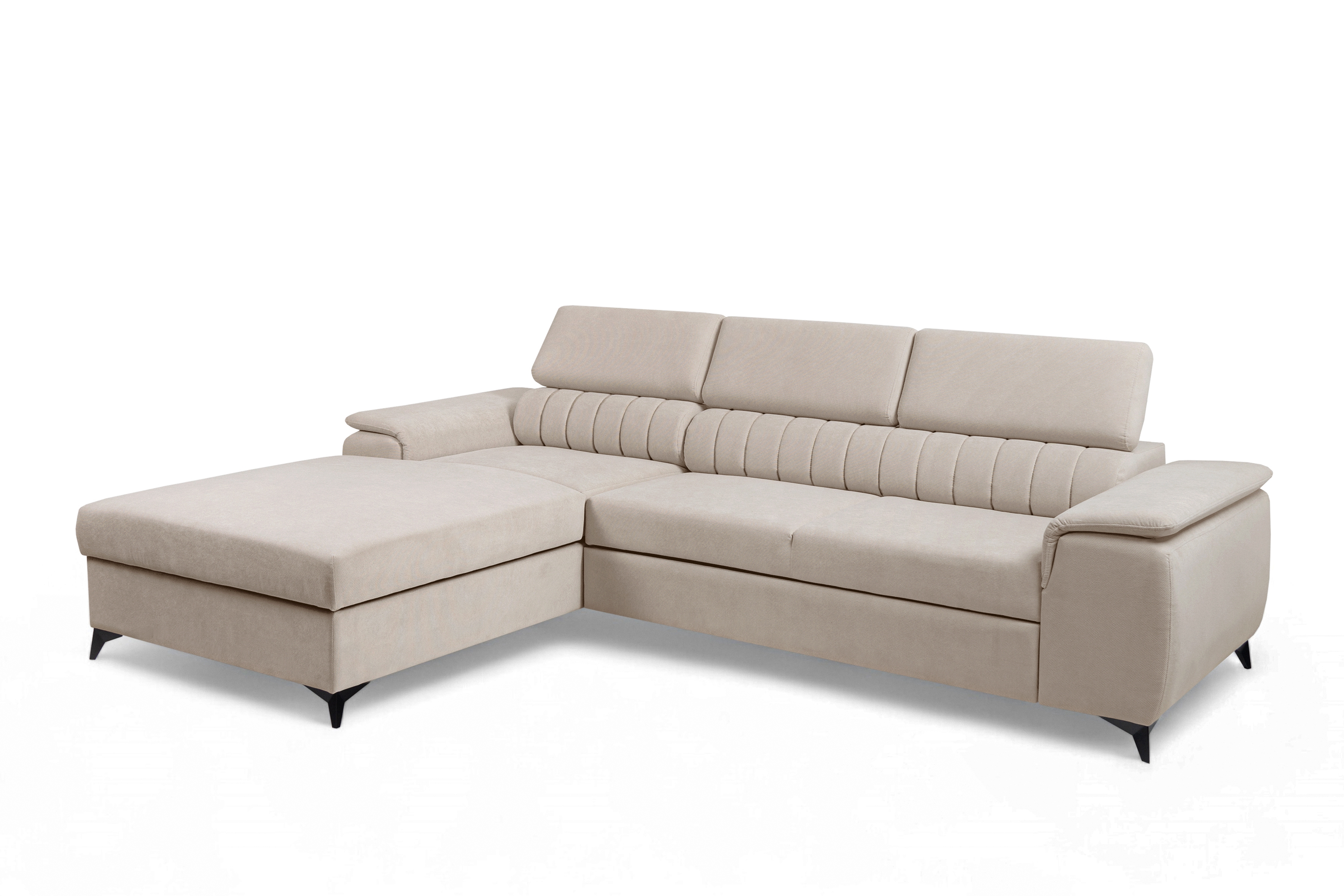 Rozkladacia rohová sedacia súprava Monrose Mini ľavá - béžový plyš Pretty 03  Rohová sedacia súprava Monrose L II s funkciou spánku Ľavá strana - béžový plusz Pretty 03 