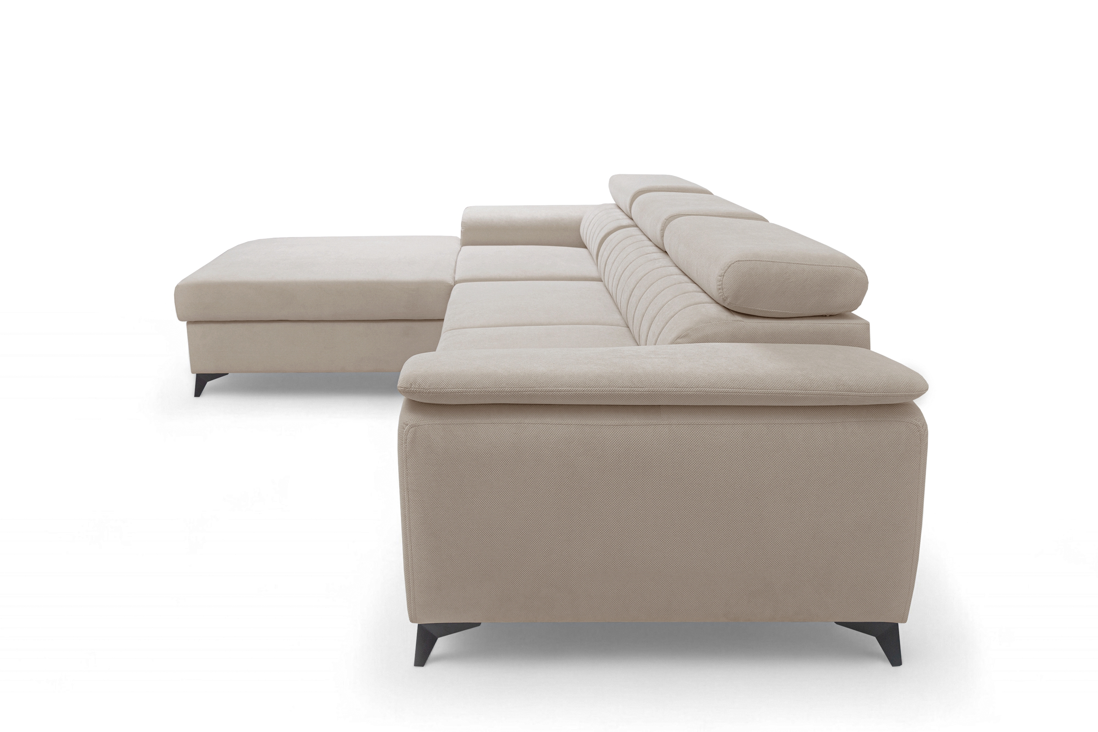 Rozkladacia rohová sedacia súprava Monrose Mini ľavá - béžový plyš Pretty 03  Rohová sedacia súprava Monrose L II s funkciou spánku Ľavá strana - béžový plusz Pretty 03 