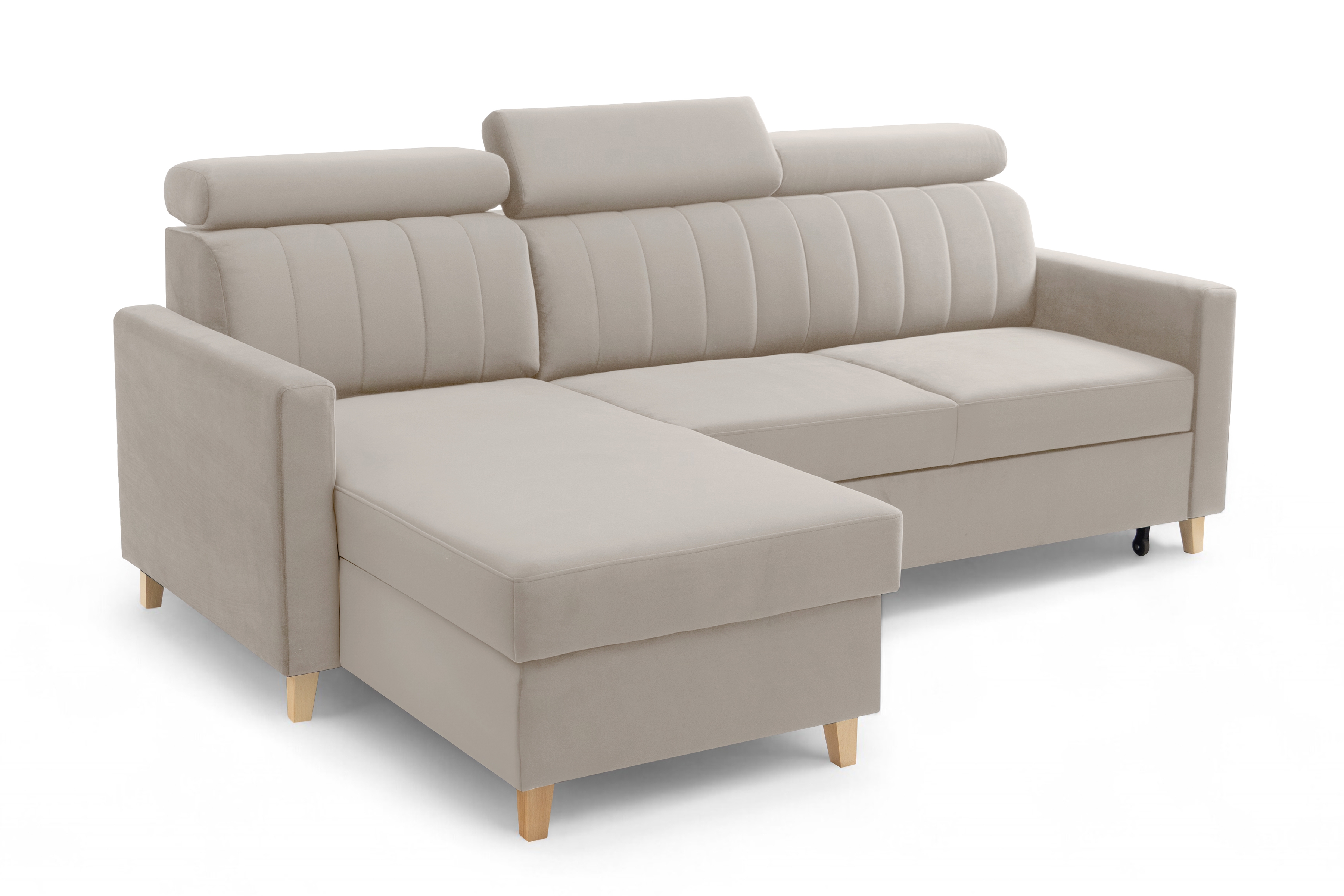 Rozkládací rohová sedací souprava Vario univerzální - béžový samet Jasmine 21  Rohová sedací souprava Vario rozkládací uniwersalny prawo/levá - béžová samet Jasmine 21