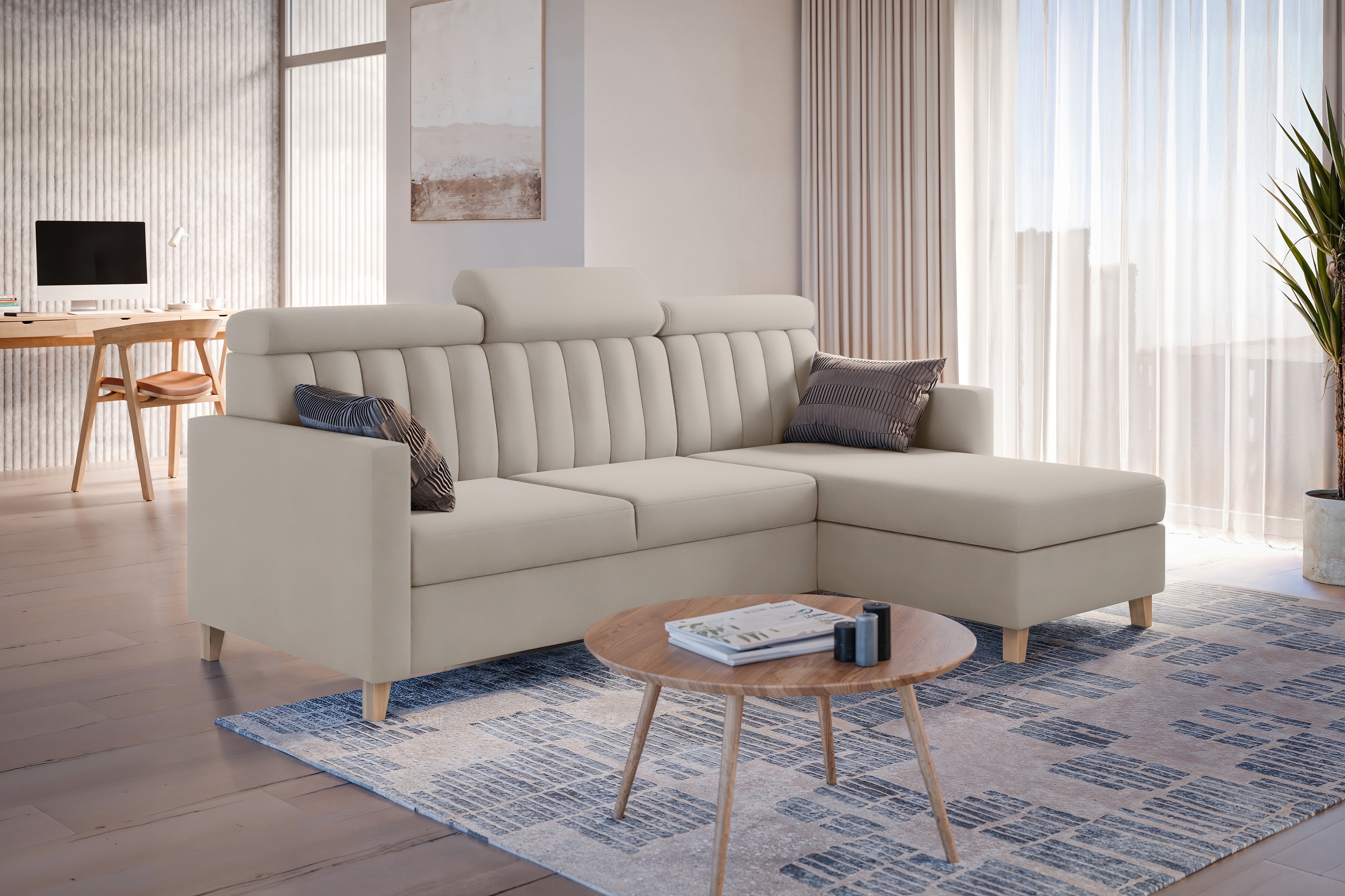 Rozkládací rohová sedací souprava Vario univerzální - béžový samet Jasmine 21 Rohová sedací souprava Vario rozkládací uniwersalny prawo/levá - béžová samet Jasmine 21