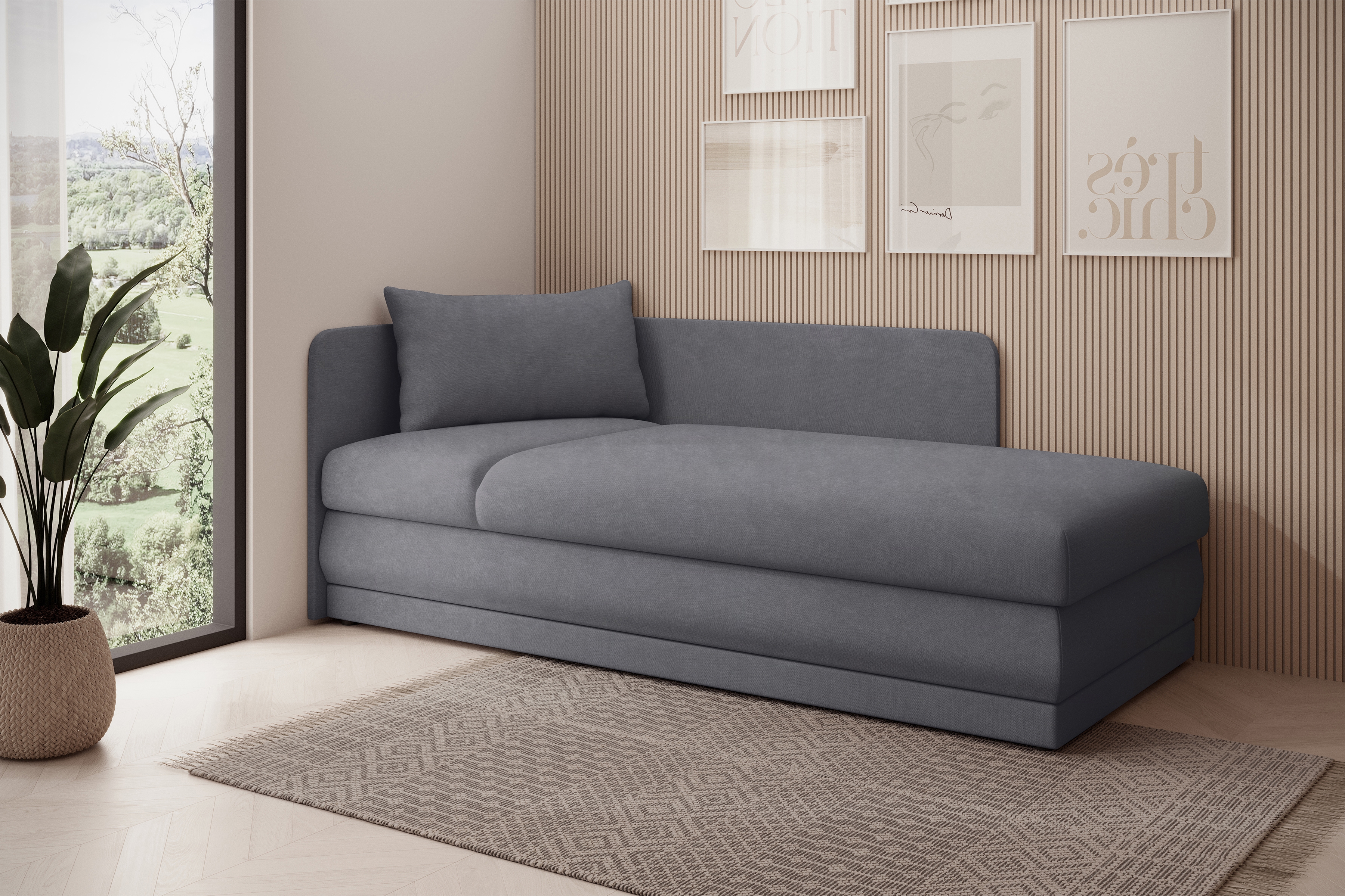 Váľanda Kodil II pravá - šedý ľahkočistiaci zamat Zetta 302  Detská pohovka jednolôžkova Kodil II s úložným priestorom pravá strana - šedý zamat ľahkočistiaci Zetta 302