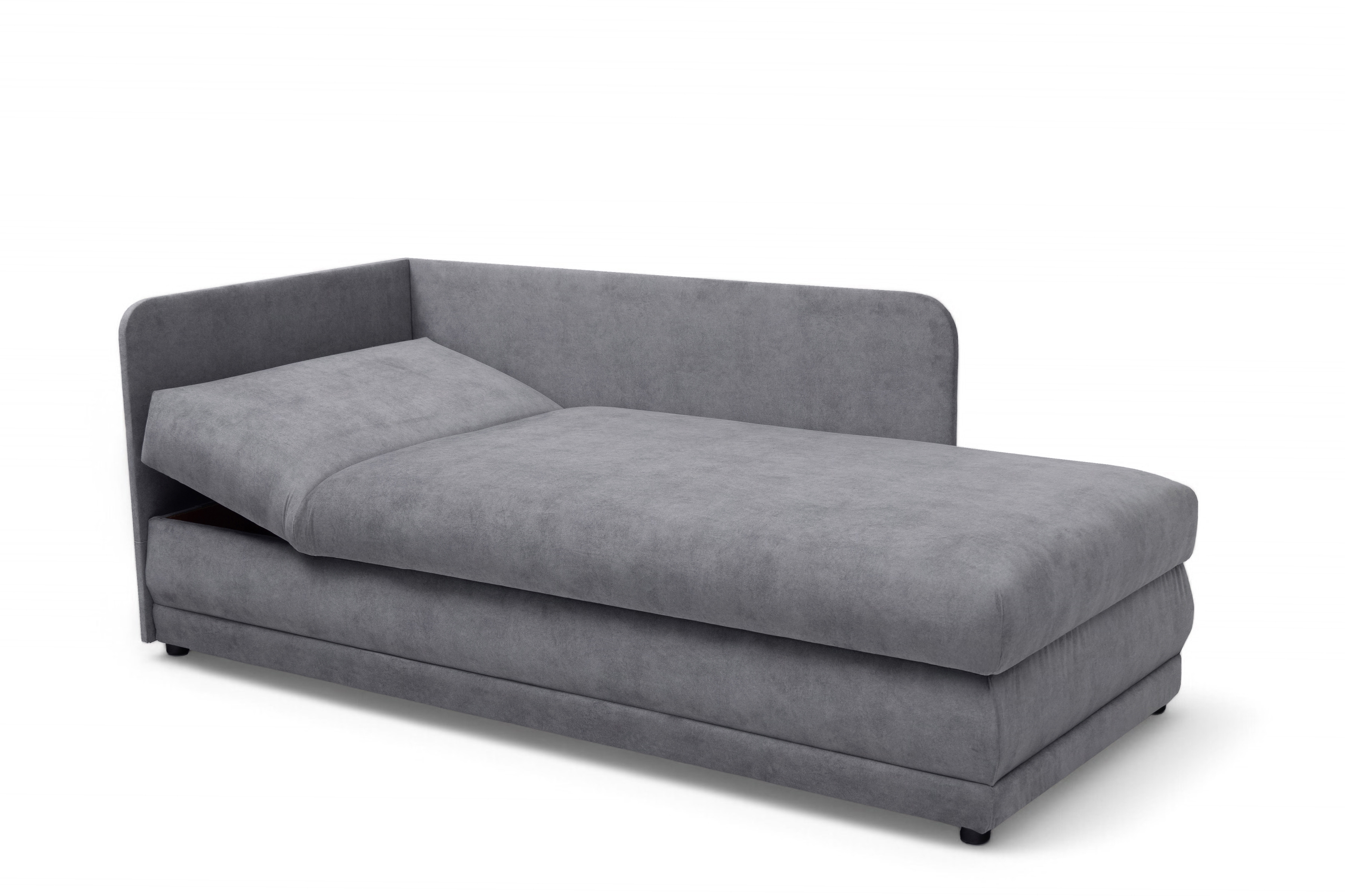 Váľanda Kodil II pravá - šedý ľahkočistiaci zamat Zetta 302  Detská pohovka jednolôžkova Kodil II s úložným priestorom pravá strana - šedý zamat ľahkočistiaci Zetta 302