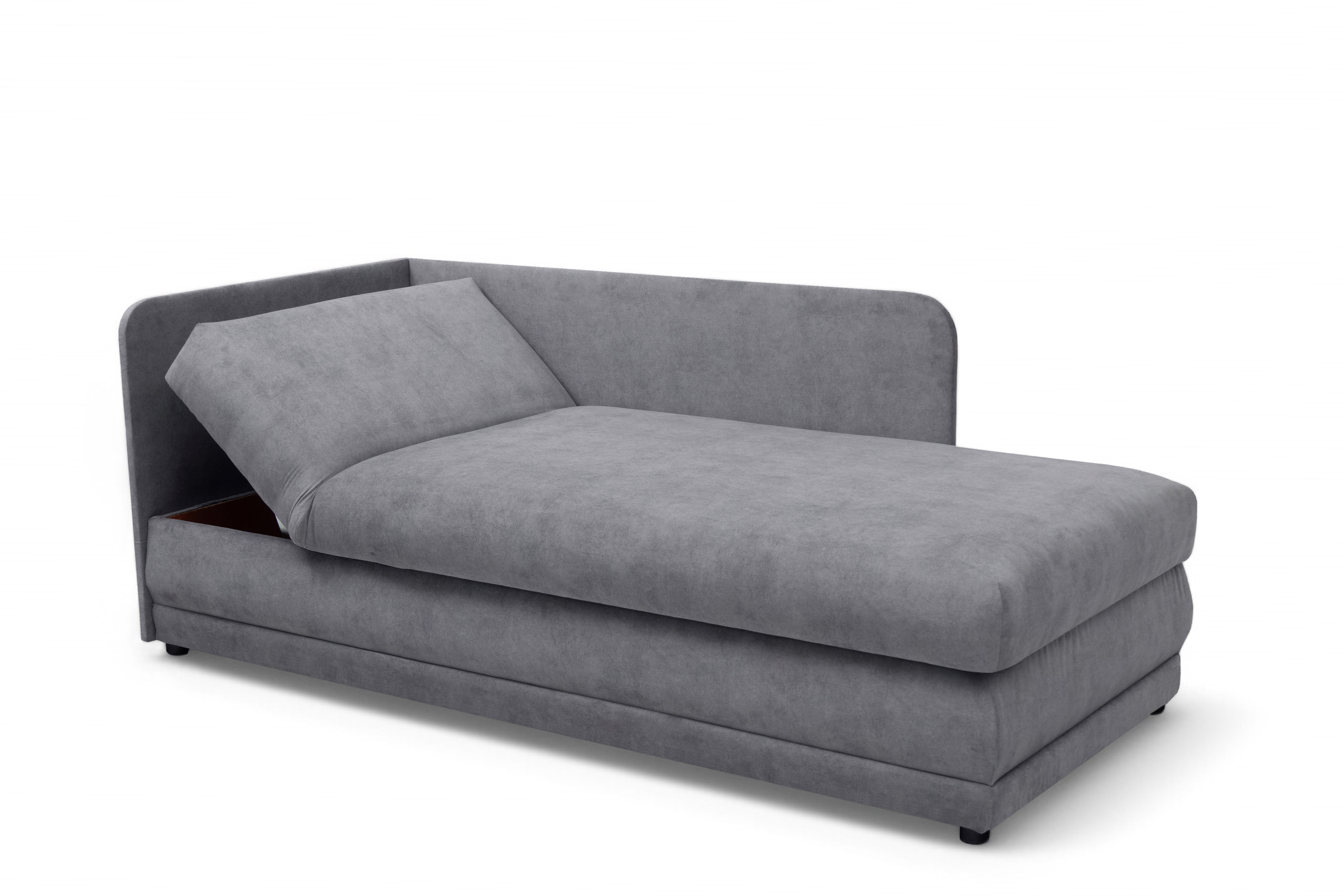 Váľanda Kodil II pravá - šedý ľahkočistiaci zamat Zetta 302  Detská pohovka jednolôžkova Kodil II s úložným priestorom pravá strana - šedý zamat ľahkočistiaci Zetta 302