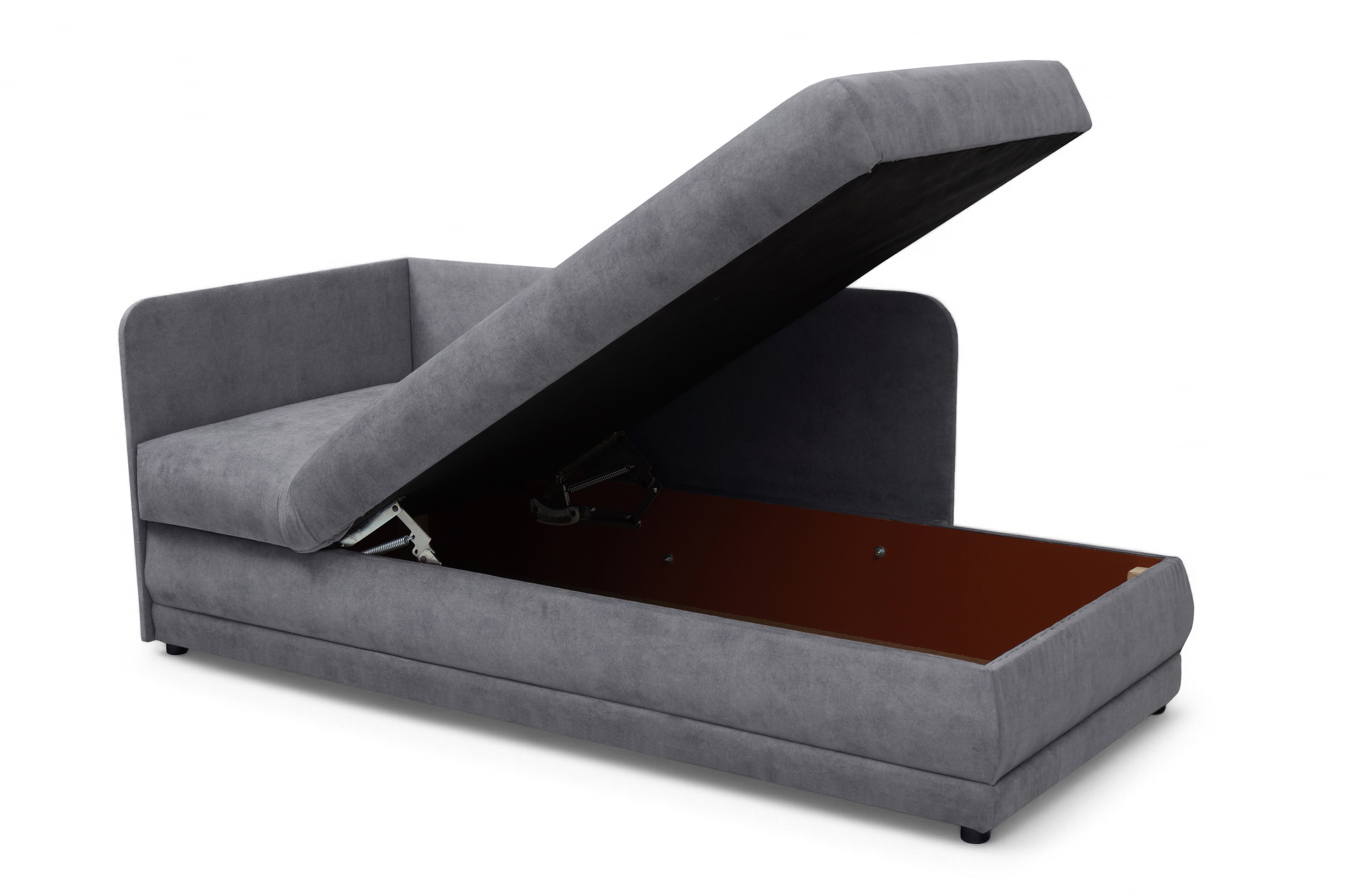 Váľanda Kodil II pravá - šedý ľahkočistiaci zamat Zetta 302  Detská pohovka jednolôžkova Kodil II s úložným priestorom pravá strana - šedý zamat ľahkočistiaci Zetta 302