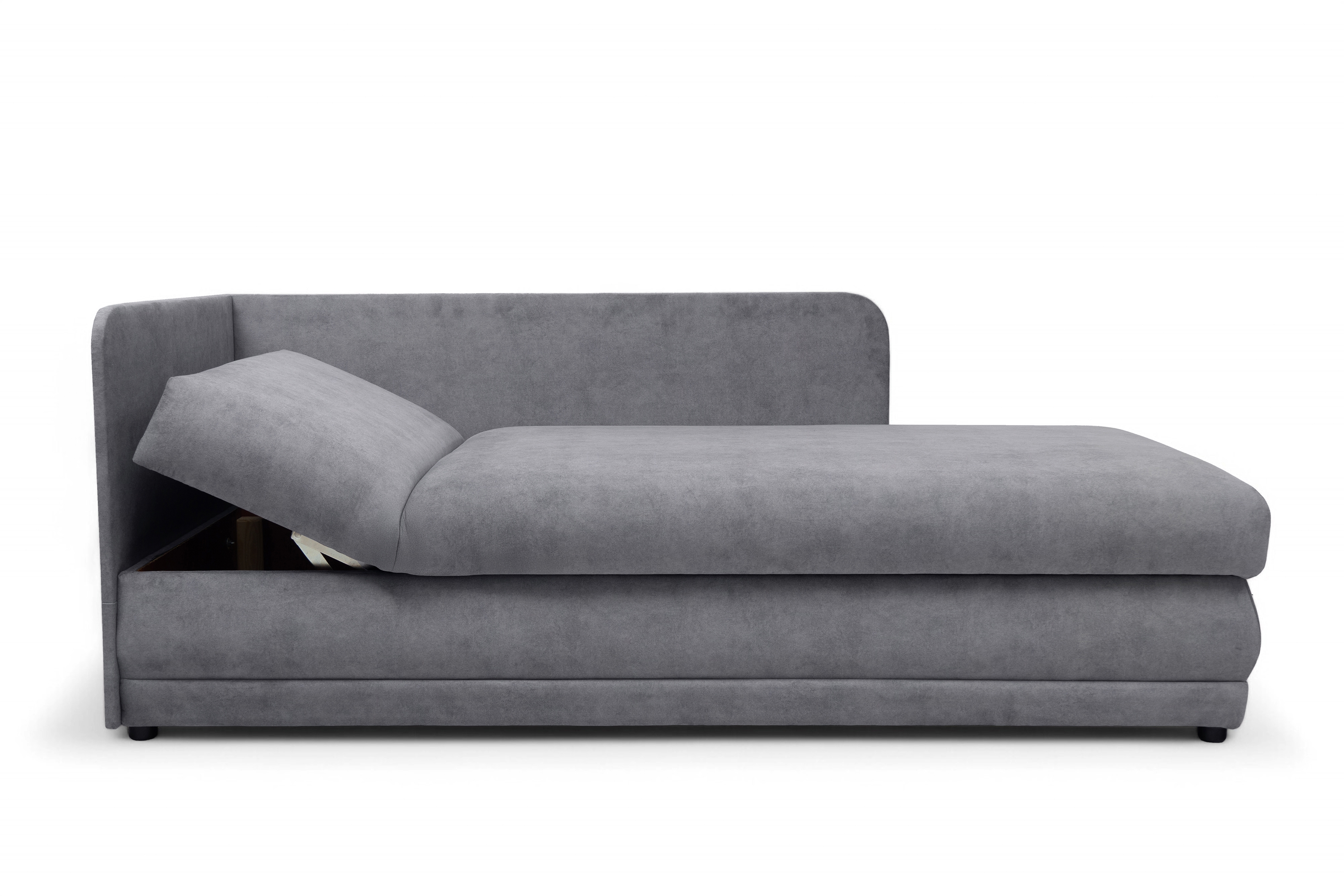 Váľanda Kodil II pravá - šedý ľahkočistiaci zamat Zetta 302  Detská pohovka jednolôžkova Kodil II s úložným priestorom pravá strana - šedý zamat ľahkočistiaci Zetta 302