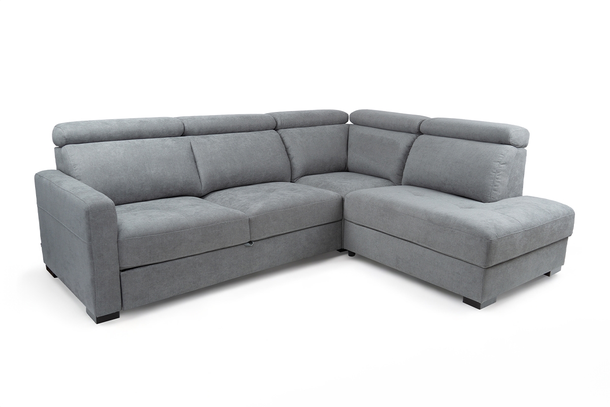 Rozkladacia rohová sedačka Ergo pravá - šedý zamat Aston 16 / nožičky venge Rohová sedacia súprava pravá strana s funkciou spánku Ergo - šedý aston KR10421 / Nohy Venge 