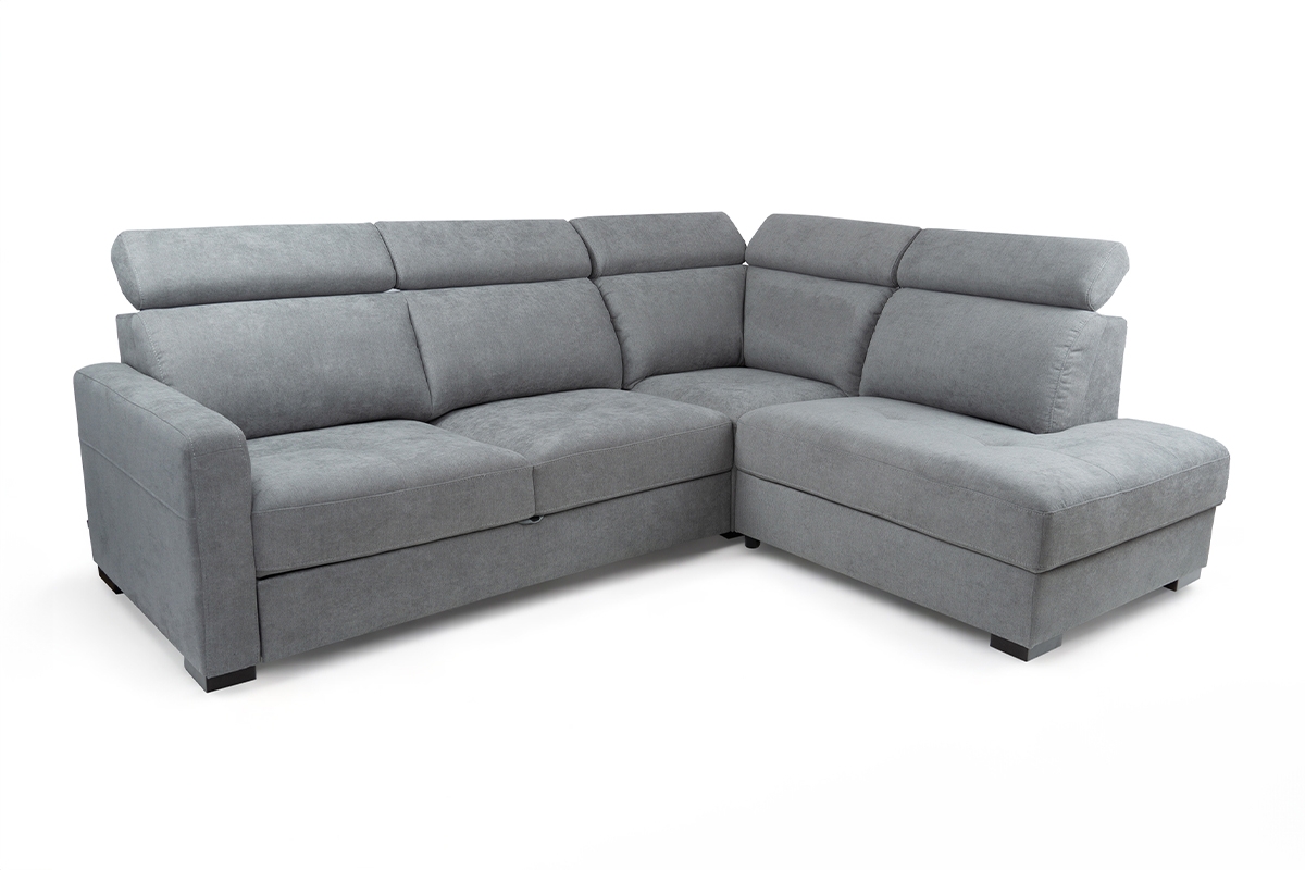 Rozkladacia rohová sedačka Ergo pravá - šedý zamat Aston 16 / nožičky venge Rohová sedacia súprava pravá strana s funkciou spánku Ergo - šedý aston KR10421 / Nohy Venge 