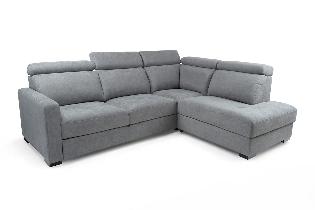 Rozkladacia rohová sedačka Ergo pravá - šedý zamat Aston 16 / nožičky venge Rohová sedacia súprava pravá strana s funkciou spánku Ergo - šedý aston KR10421 / Nohy Venge 