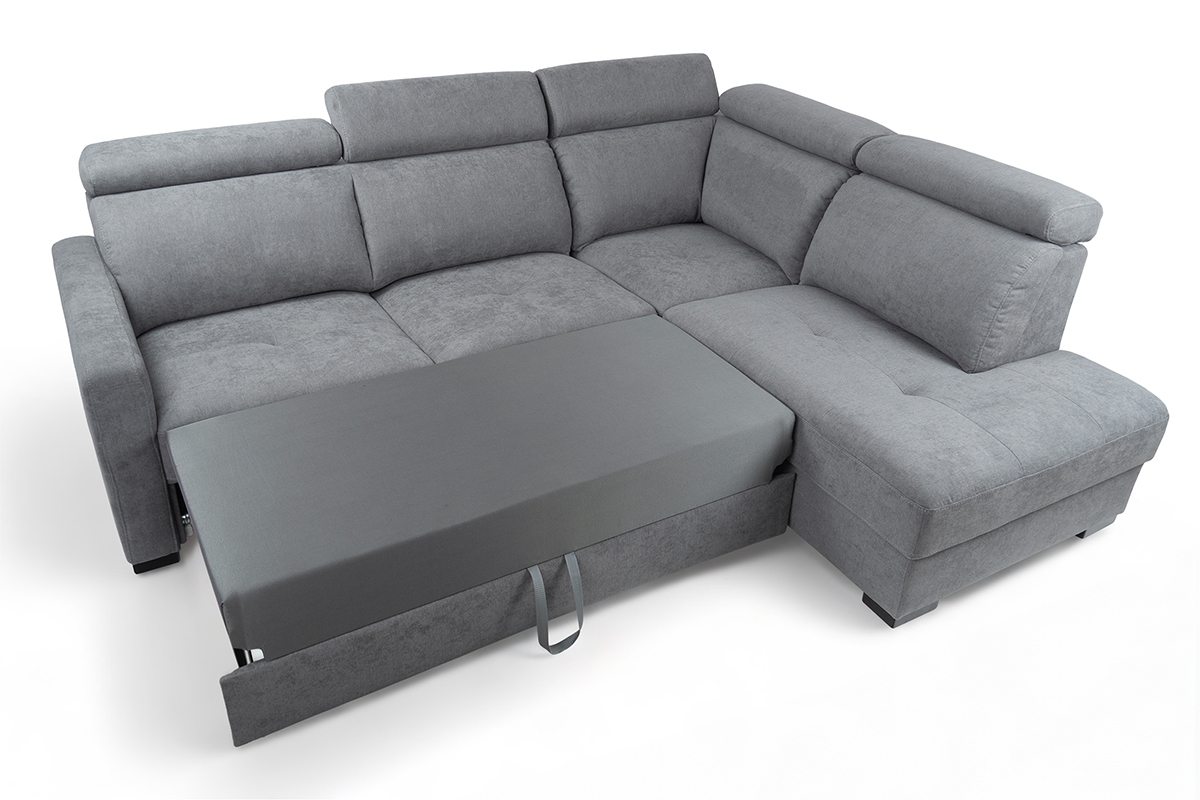 Rozkladacia rohová sedačka Ergo pravá - šedý zamat Aston 16 / nožičky venge Rohová sedacia súprava pravá strana s funkciou spánku Ergo - šedý aston KR10421 / Nohy Venge 