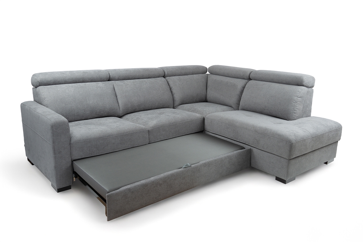 Rozkladacia rohová sedačka Ergo pravá - šedý zamat Aston 16 / nožičky venge Rohová sedacia súprava pravá strana s funkciou spánku Ergo - šedý aston KR10421 / Nohy Venge 