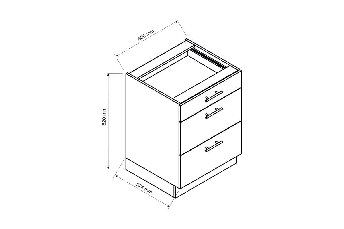 Irma D60 S/3 - Skříňka spodní se zásuvkami  Rozměry nábytku