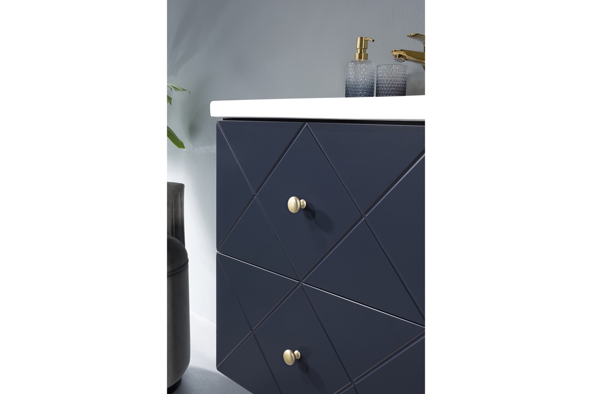 Komplet nábytku do koupelny Elegance Blue II - Wave Blue    Skříňka z frezowanym frontem i zlotym uchwytem 