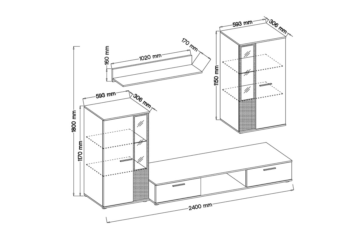 Komplet nábytku do obývacího pokoje Kaja s lamelami - černá / bílá Obývací stěna Kaja