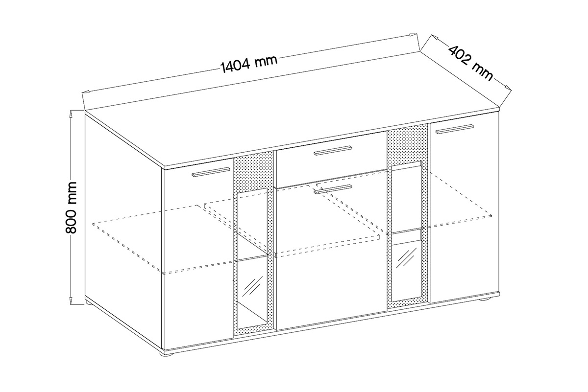 Komplet nábytku do obývacího pokoje Kaja s lamelami - černá / bílá Komoda třídveřová se zásuvkou Kaja
