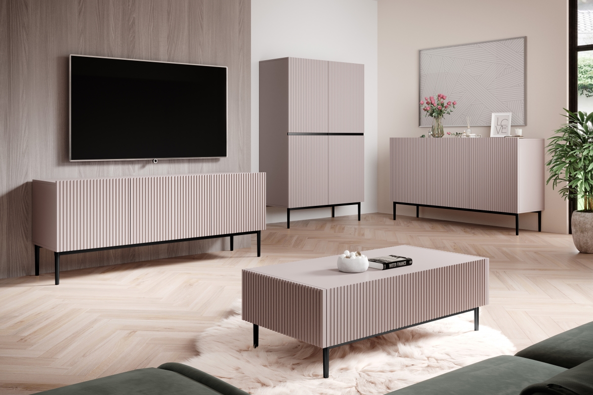 Komoda Nicole 150 cm - staroružová / čierné nožky  Komoda Nicole 150 cm - staroružová / čierné nožky - vizualizácia