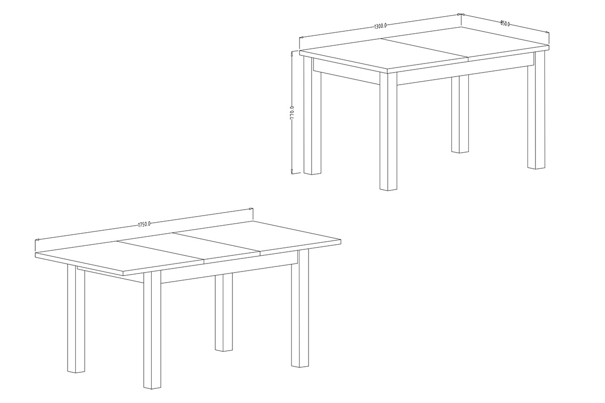 Stôl rozkladany Olin 92 do jedálne 130-175x85 - appenzeller fichte / Čierny mat Rozkladací stôl 130-175x85 Olin 92 - appenzeller fichte / čierny mat - Rozmery