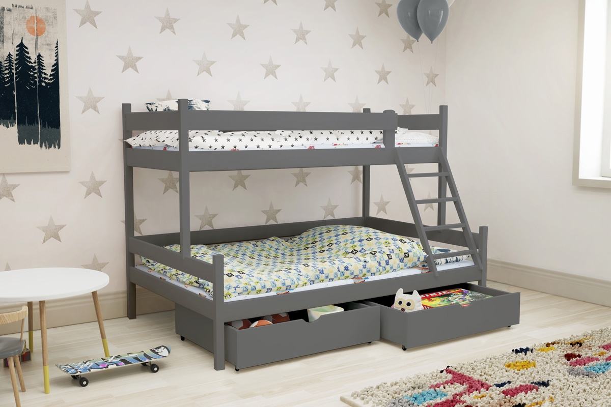 Dřevěná patrová postel Poli 90x180 PPS 002 Certyfikat postel patrová  w grafitowym barevným odstínu 