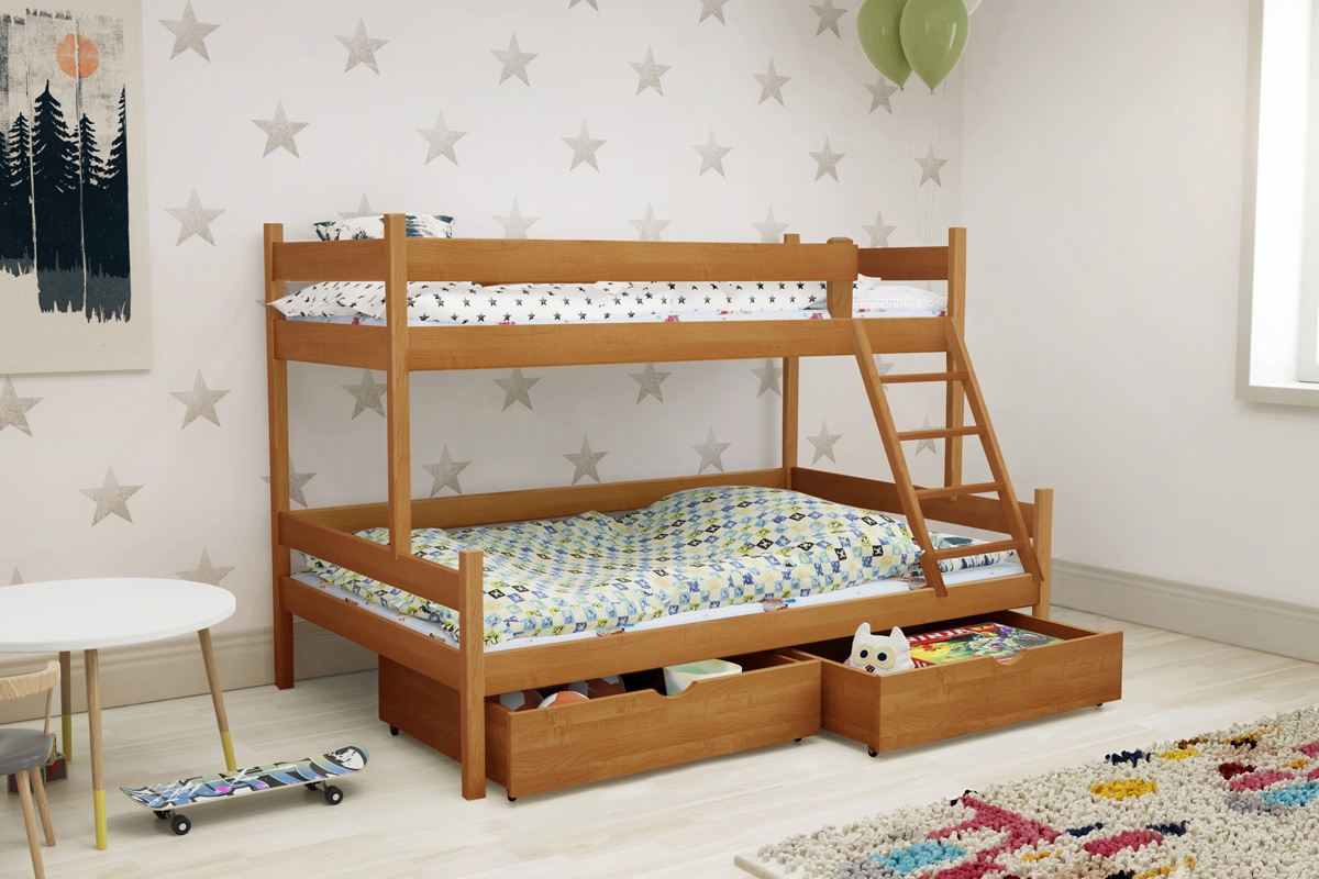 Dřevěná patrová postel Poli 90x180 PPS 002 Certyfikat postel patrová  dla rodzenstwa 