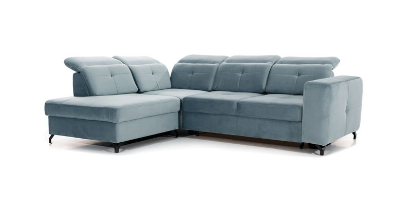 Canapea de colț cu funcție de dormit Belavio L Dreapta - Albastru țesătură de acoperire Evita 09 Set canapea de colț cu funcție de dormit Belavio L