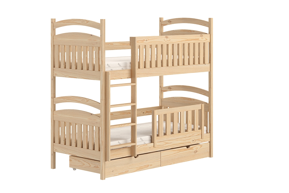 Dřevěná patrová postel Amely - Barva Borovice, rozměr 80x190 postel drewniane z drabinka