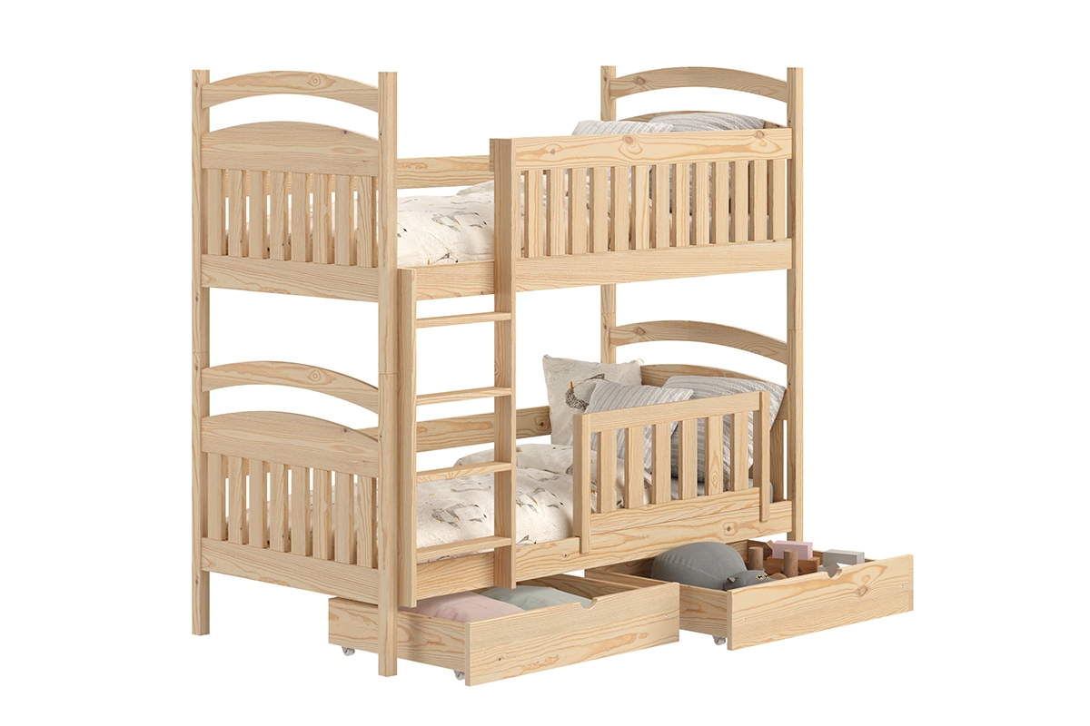 Dřevěná patrová postel Amely - Barva Borovice, rozměr 90x180 postel s zásuvkami 