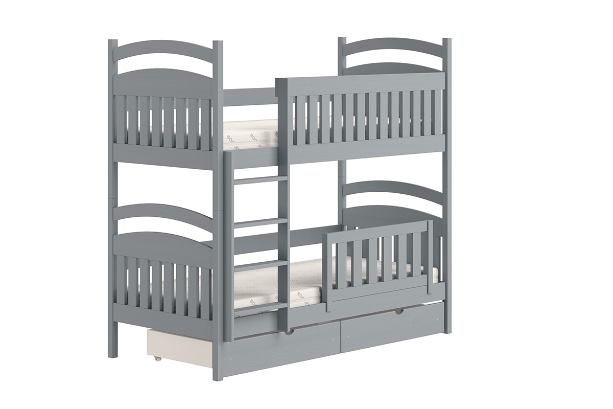 Dřevěná patrová postel Amely 80x180 - šedá postel sosnowe s zásuvkami 