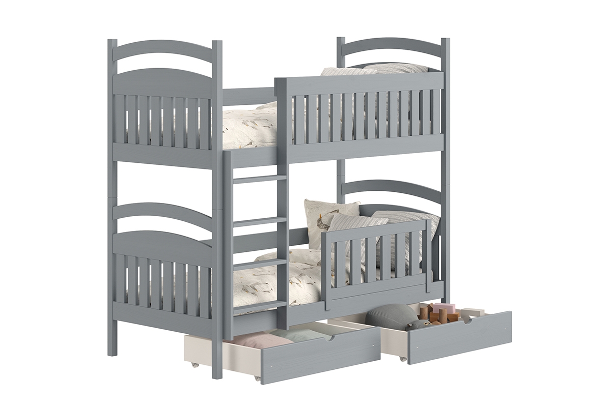 Posteľ poschodová drevená Amely - Farba šedý, rozmer 90x180 šedá posteľ so zásuvkami 