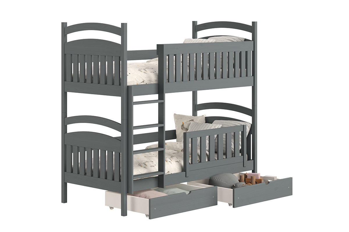 Dřevěná patrová postel Amely 80x160 - grafit postel patrová  s zásuvkami na hračky 