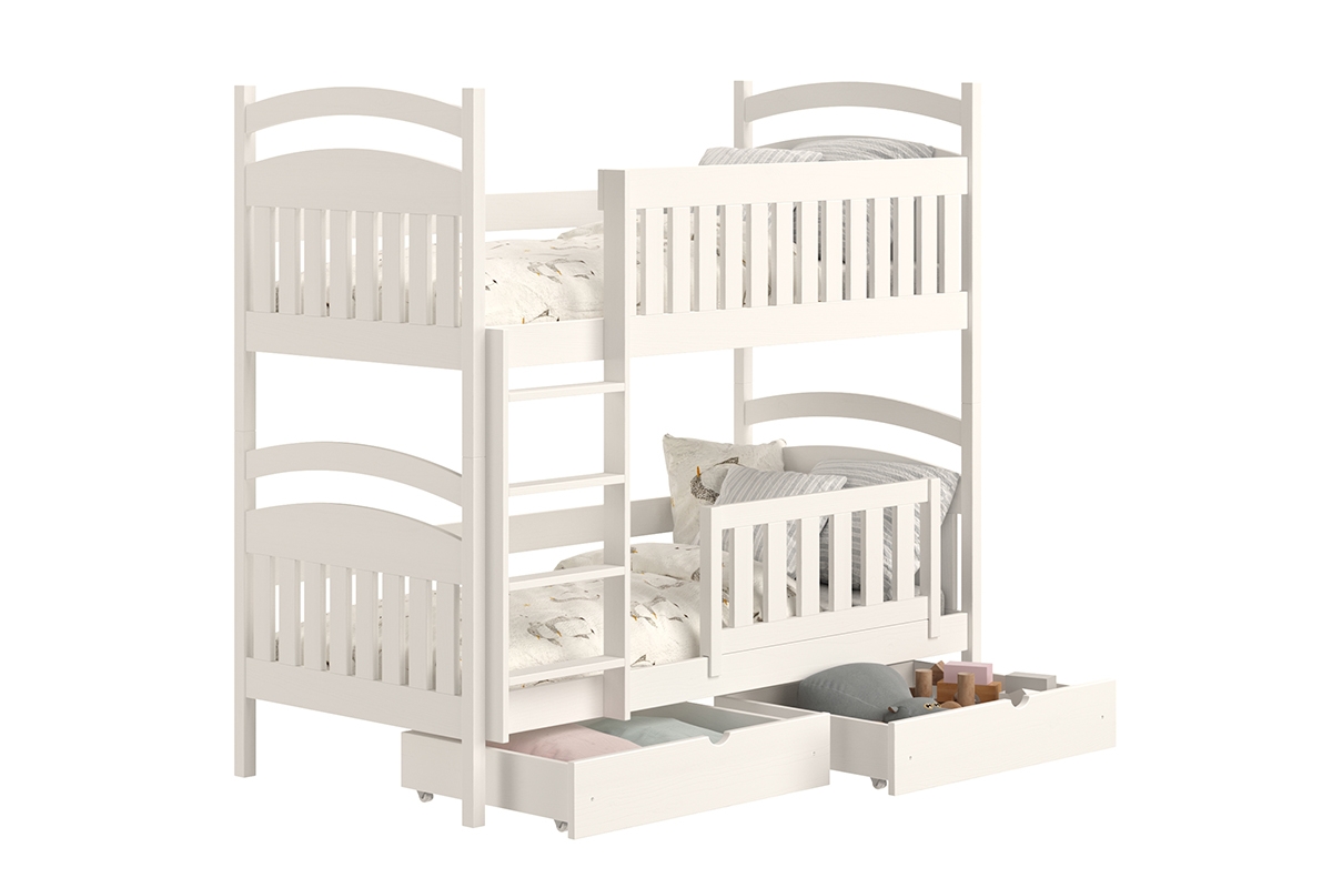 Dřevěná patrová postel Amely - Barva Bílý, rozměr 90x190 postel patrová  s zásuvkami 