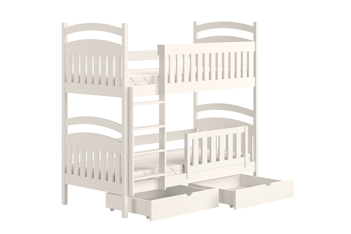 Dřevěná patrová postel Amely - Barva Bílý, rozměr 90x200 łóżko z szufladami 