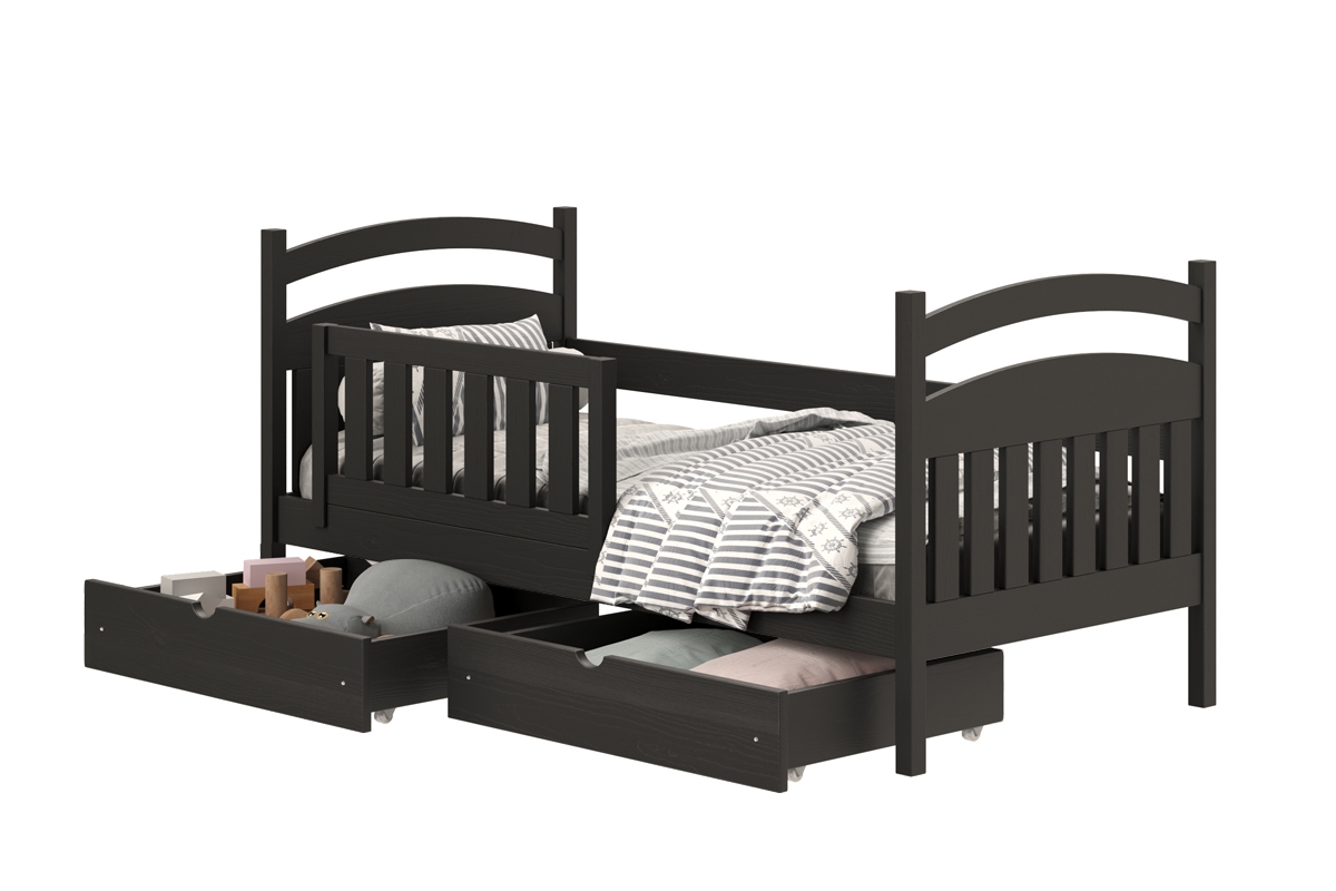 dřevěná dětská postel Amely - Barva Černý, rozměr 80x190 černé postel s zásuvkami 