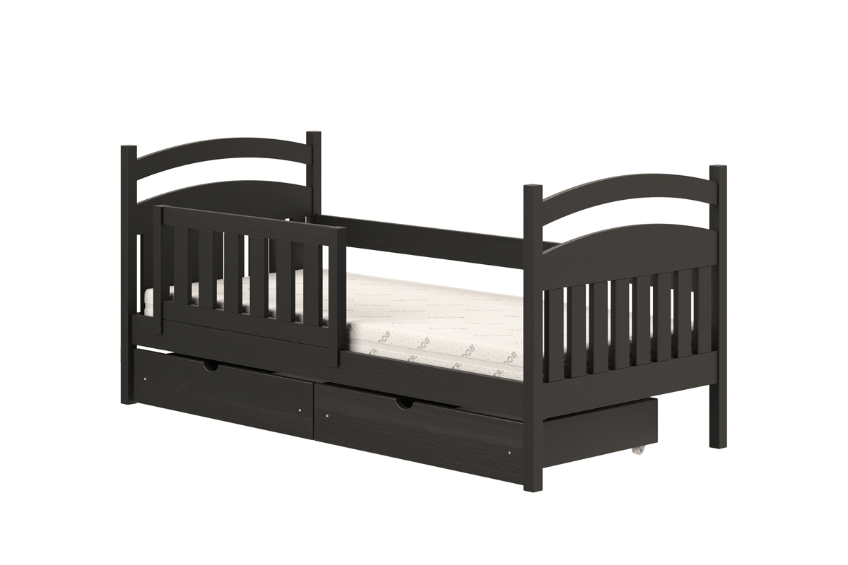 Posteľ detská drevená Amely - Farba Čierny, rozmer 90x180 drevená posteľ so zábradlím 