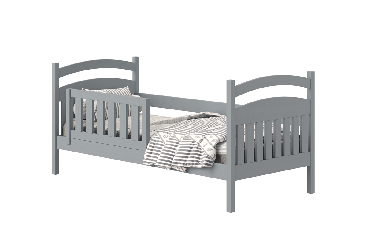 Posteľ detská drevená Amely - Farba šedý, rozmer 80x200 popielate posteľ so zábradlím 