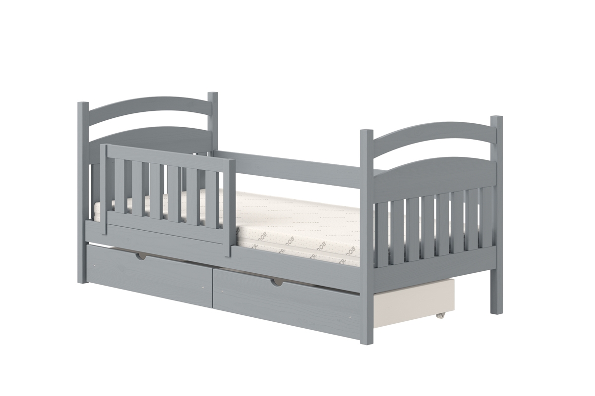 Posteľ detská drevená Amely - Farba šedý, rozmer 90x180 popielate posteľ so zásuvkami na hračky 