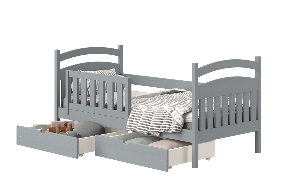 Posteľ detská drevená Amely - Farba šedý, rozmer 90x180 popielate posteľ so zásuvkami 
