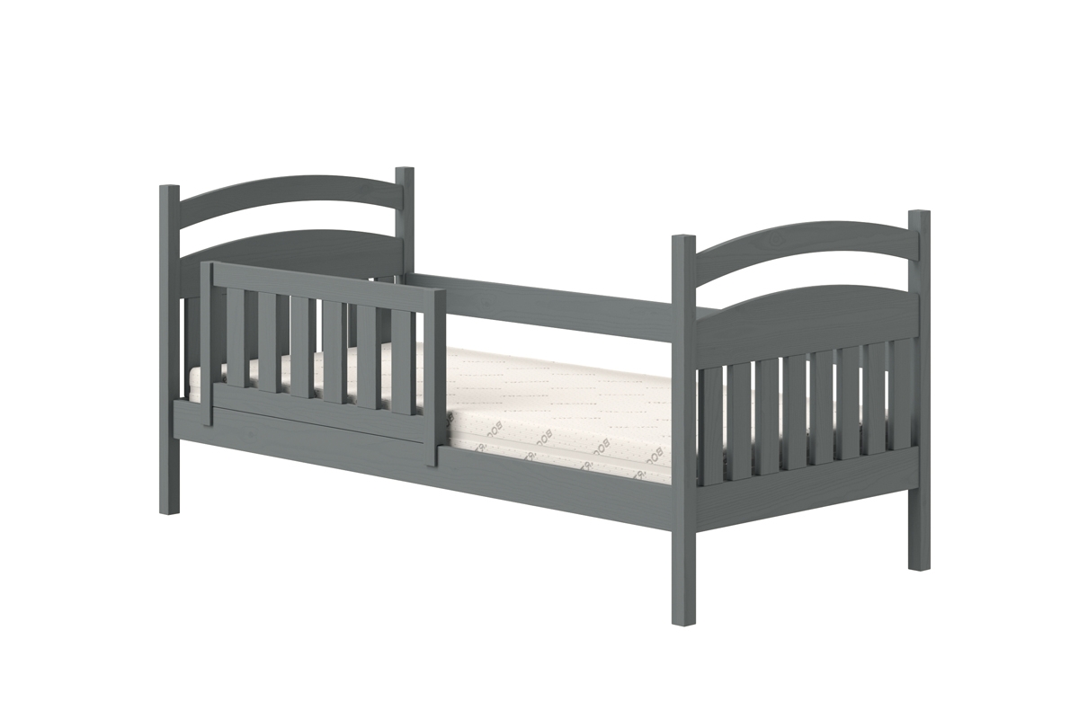 Posteľ detská drevená Amely - Farba grafit, rozmer 80x160 bezpieczne posteľ dla dziecka z drewna 
