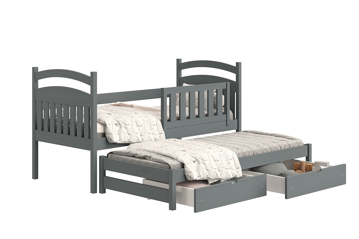Detská posteľ prízemná výsuvna Amely - Farba grafit, rozmer 80x200 drevená posteľ so zásuvkami 