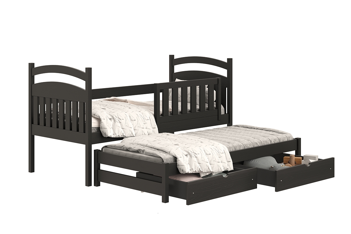 postel dětské přízemní výsuvná Amely - Barva Černý, rozměr 80x160 černé postel dětské z wysuwanym pokladem 