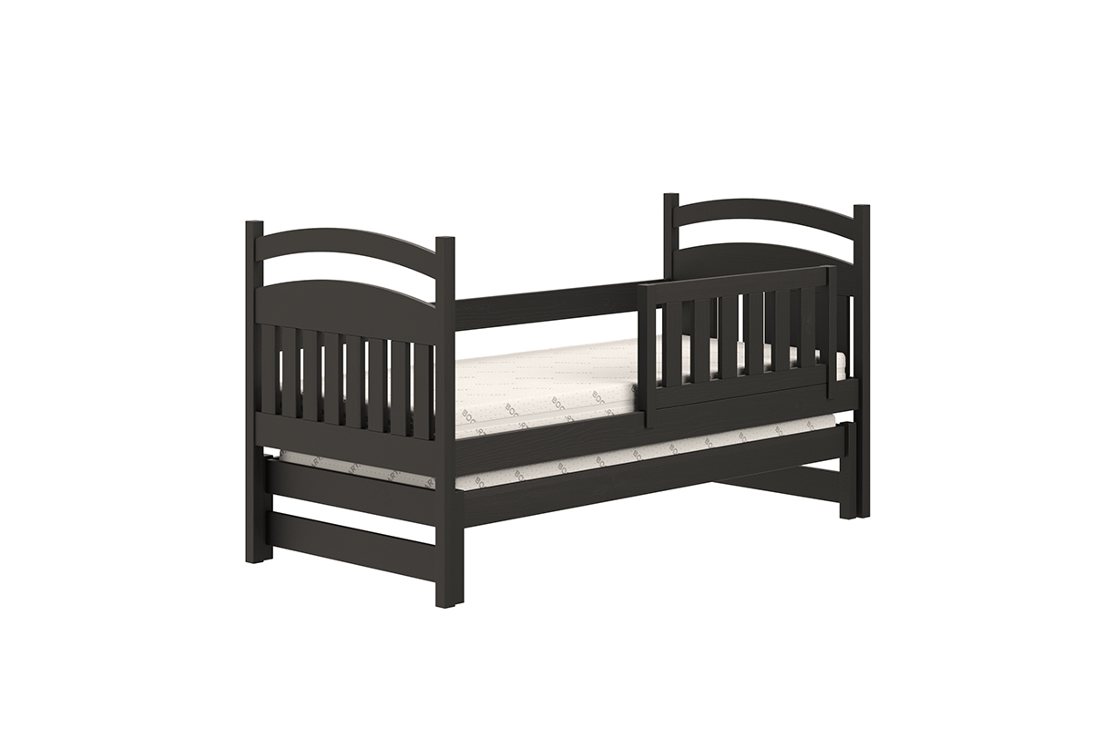 Detská posteľ prízemná výsuvna Amely - Farba Čierny, rozmer 80x160 čierny posteľ so zábradlím zabezpieczajaca