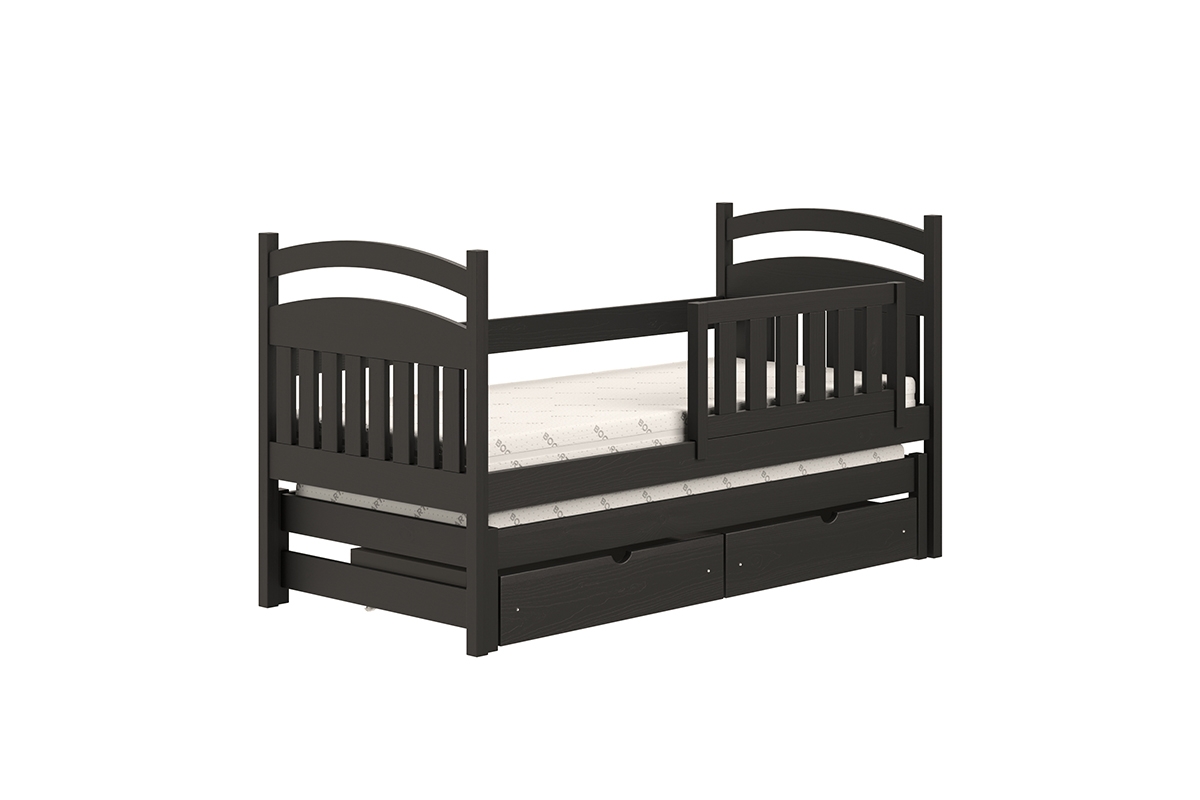 Detská posteľ prízemná výsuvna Amely - Farba Čierny, rozmer 80x190 posteľ drevená, w čiernym farbe