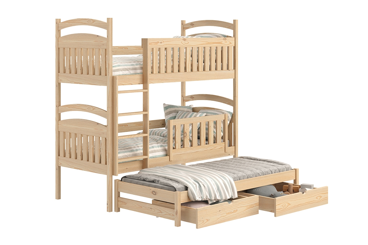  Posteľ detská poschodová výsuvna 3 os. Amely - Farba Borovica, rozmer 80x180 poschodová posteľ drevená so zásuvkami 